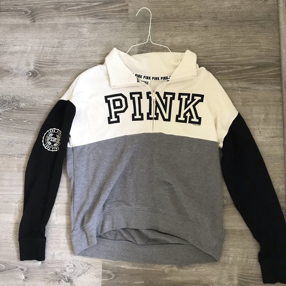 PINK Victoria's Secret Tops - PINK Victoria Secret Black Gray &Cream Quarter Zip